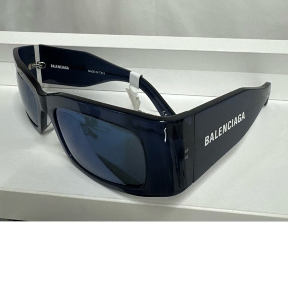BALENCIAGA Blue Mirrored Geometric Unisex Sunglass BB0328S 004 New no case .R14A - Picture 5 of 10